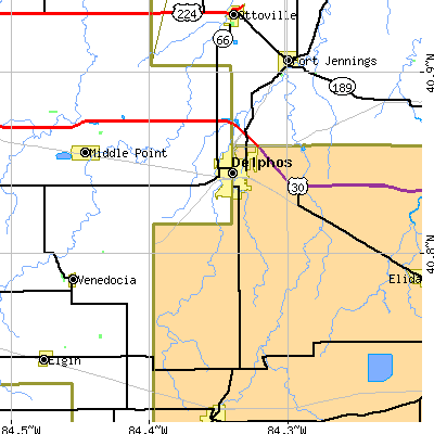 Zip code 45833 close-up map