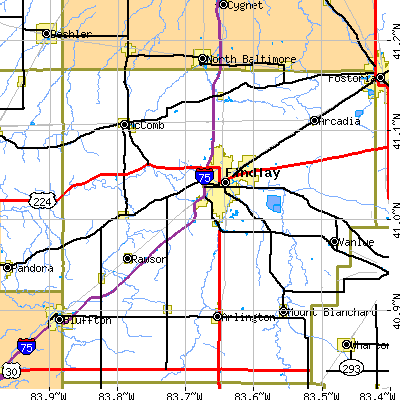 Zip code 45840 close-up map