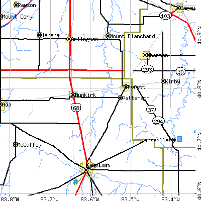 Zip code 45843 close-up map