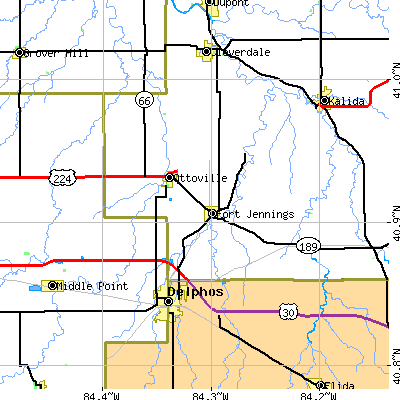 Zip code 45844 close-up map