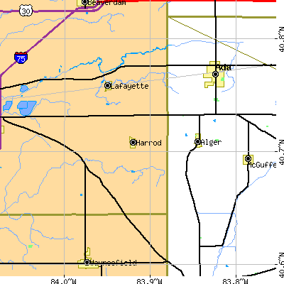 Zip code 45850 close-up map