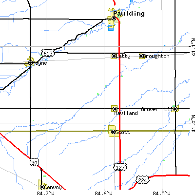 Zip code 45851 close-up map