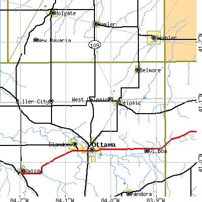 Zip code 45856 close-up map