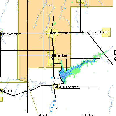 Zip code 45865 close-up map