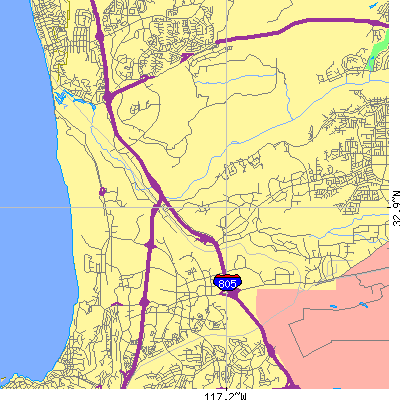 Zip code 92121 close-up map
