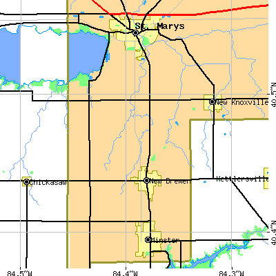 Zip code 45869 close-up map