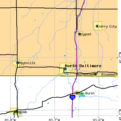 Zip code 45872 close-up map