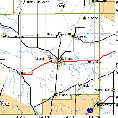 Zip code 45875 close-up map