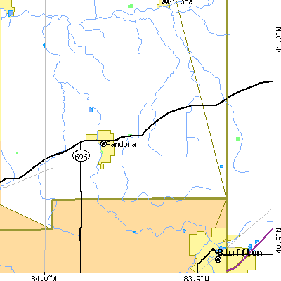 Zip code 45877 close-up map