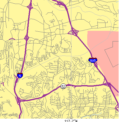 Zip code 92122 close-up map
