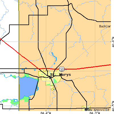 Zip code 45885 close-up map