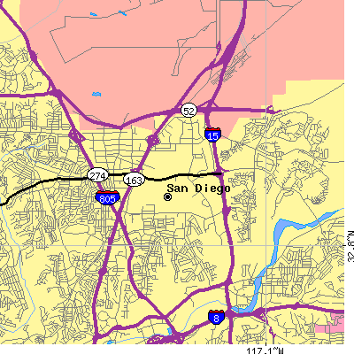 Zip code 92123 close-up map