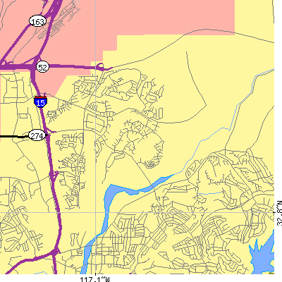 Zip code 92124 close-up map