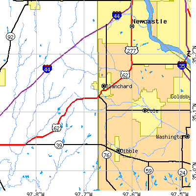 Zip code 73010 close-up map
