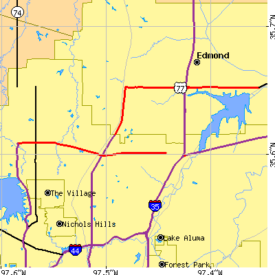 Zip code 73013 close-up map