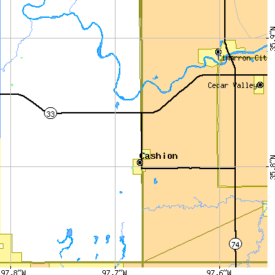 Zip code 73016 close-up map