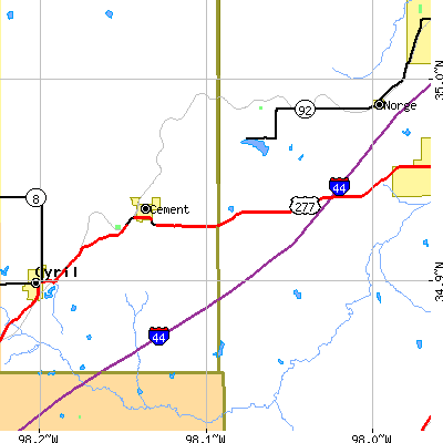 Zip code 73017 close-up map