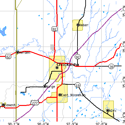 Zip code 73018 close-up map