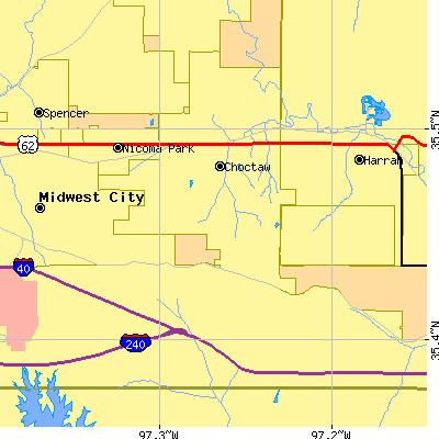 Zip code 73020 close-up map