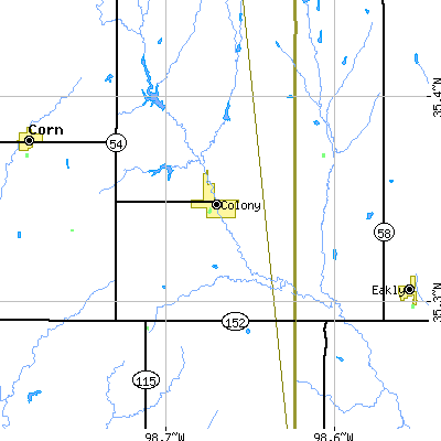 Zip code 73021 close-up map