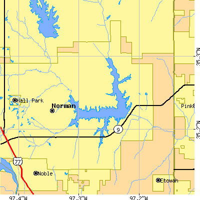 Zip code 73026 close-up map