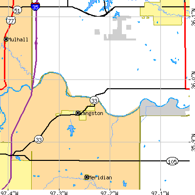 Zip code 73027 close-up map