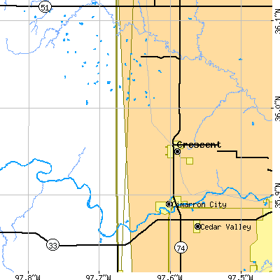 Zip code 73028 close-up map