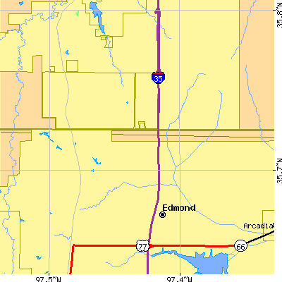 Zip code 73034 close-up map