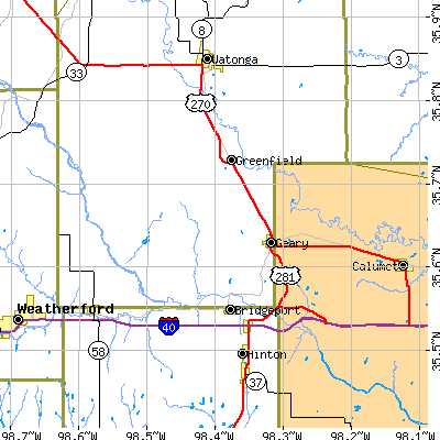 Zip code 73040 close-up map