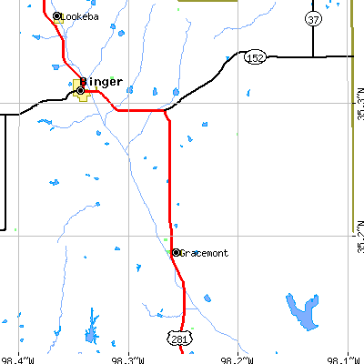 Zip code 73042 close-up map