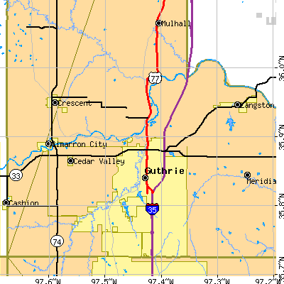 Zip code 73044 close-up map