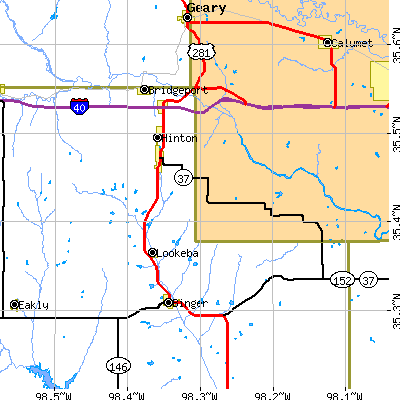 Zip code 73047 close-up map