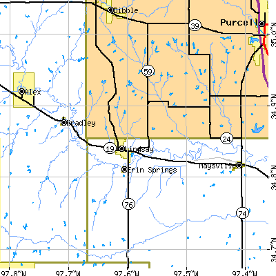 Zip code 73052 close-up map