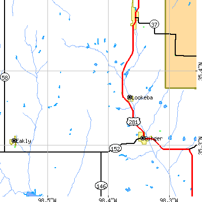 Zip code 73053 close-up map
