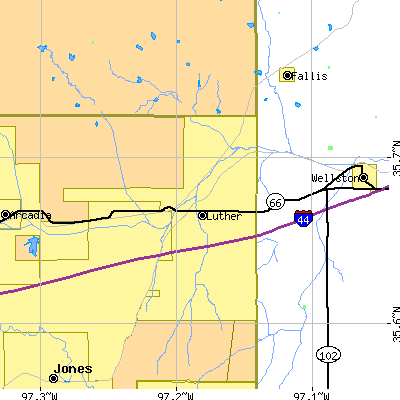 Zip code 73054 close-up map