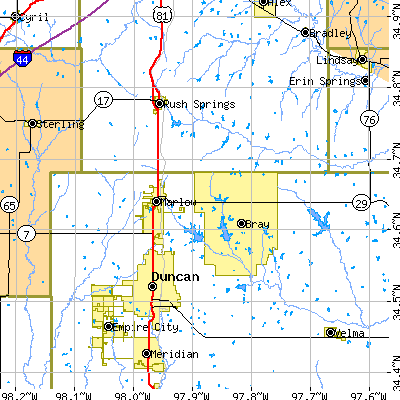 Zip code 73055 close-up map