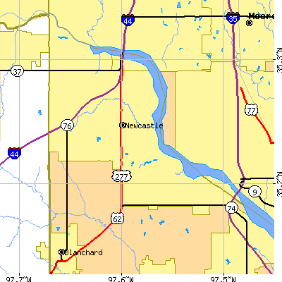 Zip code 73065 close-up map
