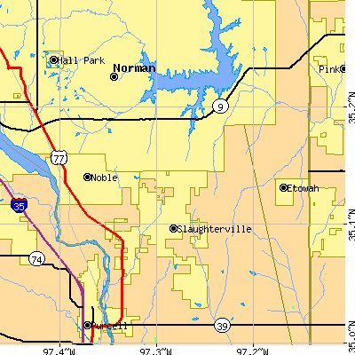 Zip code 73068 close-up map