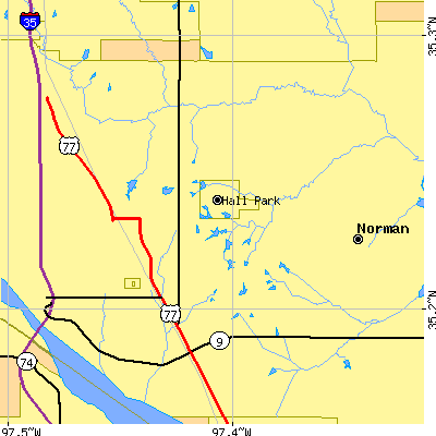 Zip code 73071 close-up map