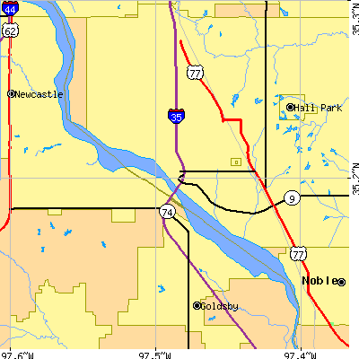 Zip code 73072 close-up map