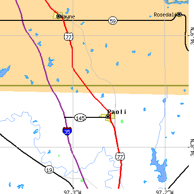 Zip code 73074 close-up map