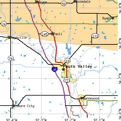 Zip code 73075 close-up map