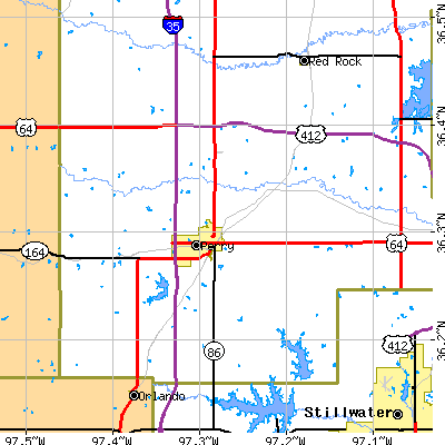 Zip code 73077 close-up map