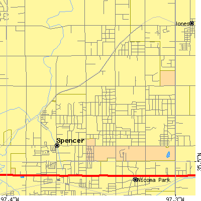 Zip code 73084 close-up map