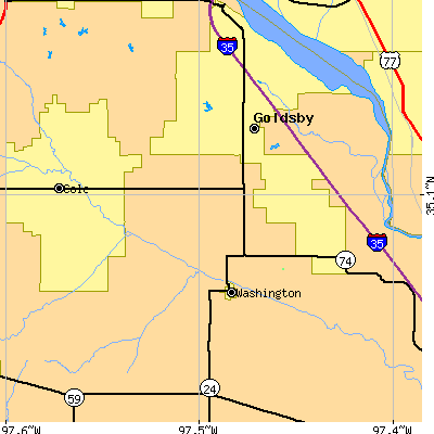 Zip code 73093 close-up map
