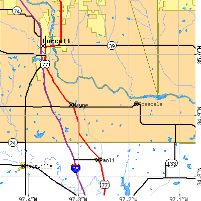 Zip code 73095 close-up map