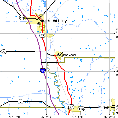 Zip code 73098 close-up map
