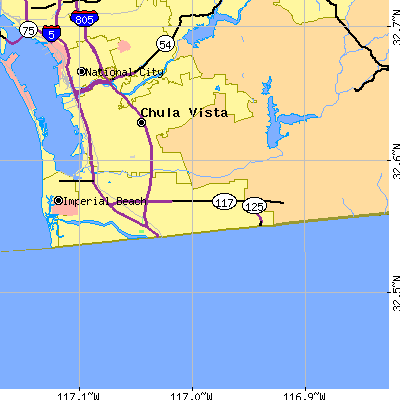 Zip code 92154 close-up map