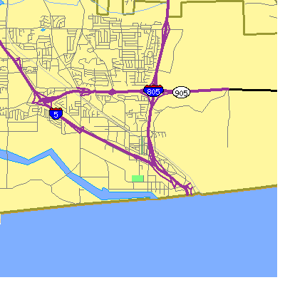 Zip code 92173 close-up map
