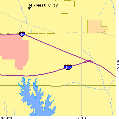 Zip code 73150 close-up map